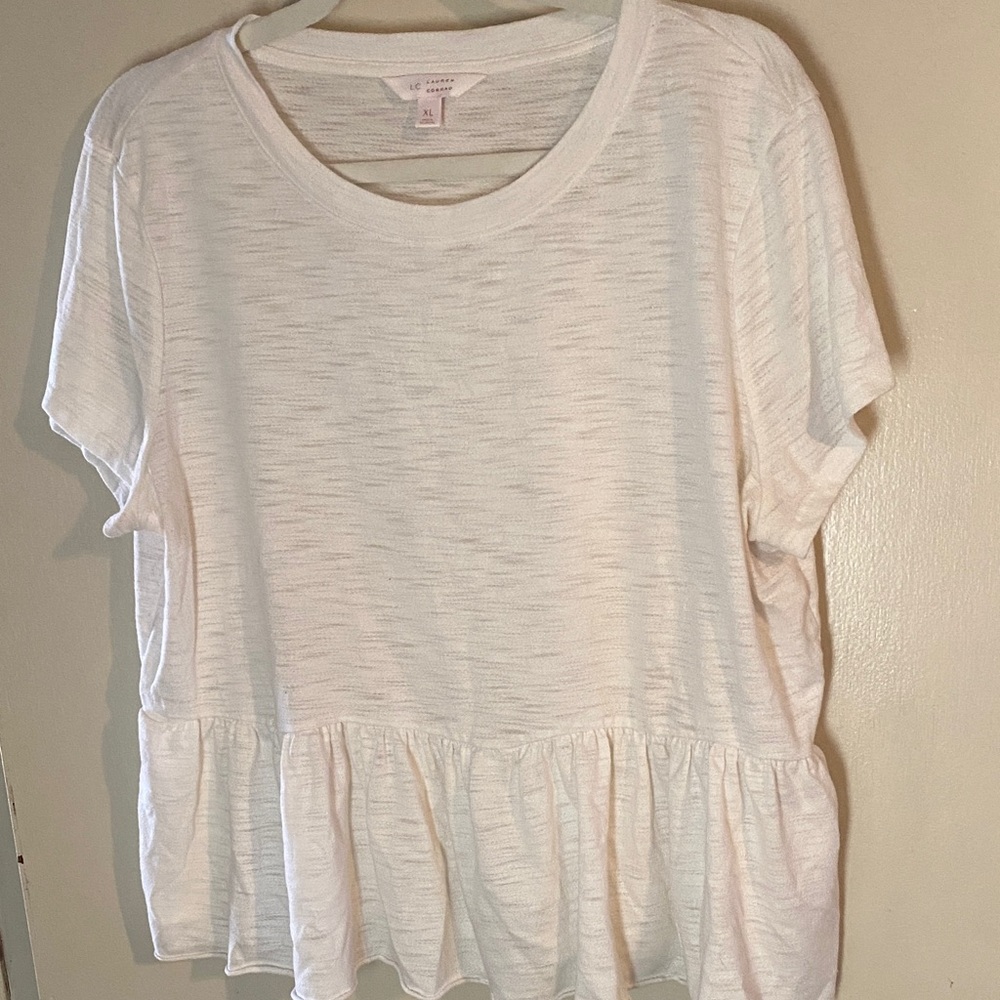 LC Lauren Conrad White Short Sleeve Peplum Tee
